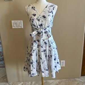 Rebecca Taylor White and Blue Floral Mini Dress
